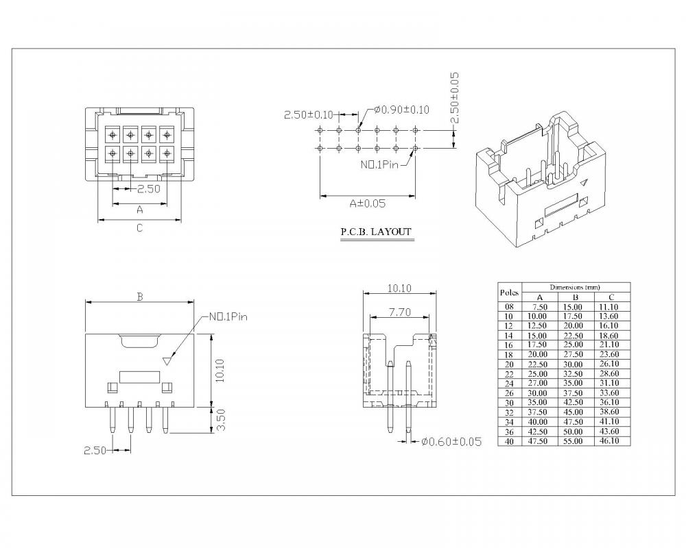 2,5 mm Pitch Female Dual Row Wafer -Stecker