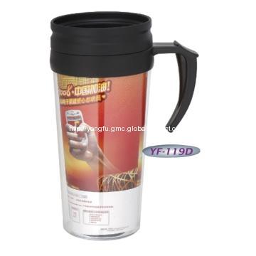 Non-slip Pad Double Wall Plasitc Advertising Mug with Handle