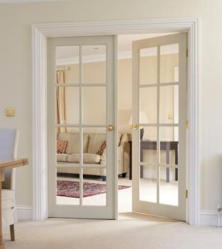 ISO9001 Certified Double Tempered Glass Interior Door with Wooden Frame