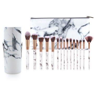 Portable Makeup Brush Set with Bag for Travel - 15pcs Synthetics for Foundations and Shadows