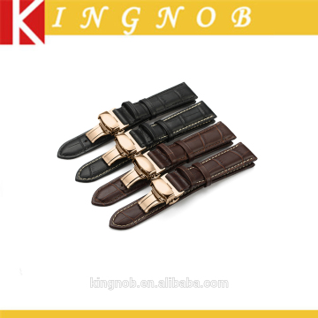 14 16 18 19 20 21 22 24mm Stainless Steel Ross Gold Deployment Clasp Calf Leather Watch Band Strap