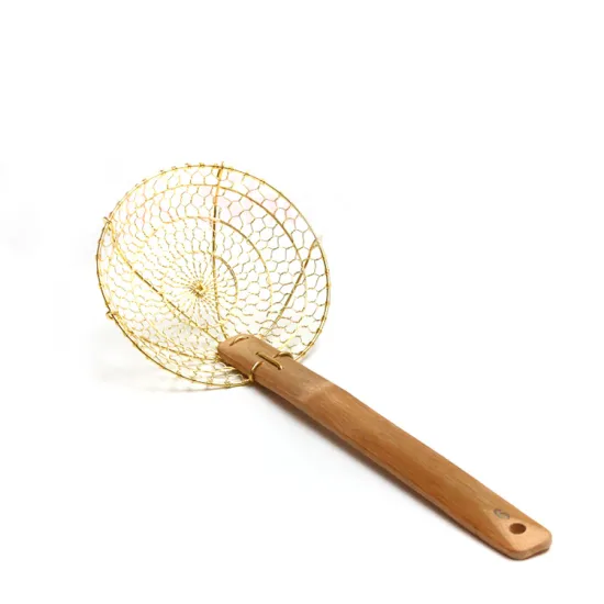 Handmade Brass Wire Skimmer with Bamboo Handle - Asian Kitchen Utensil Spider Strainer