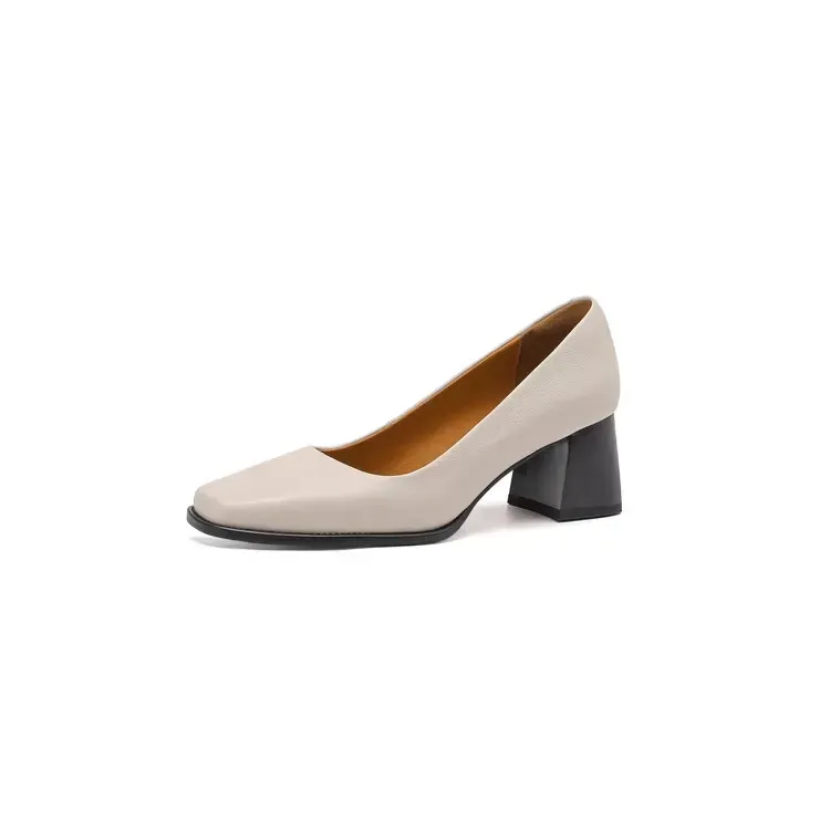 Black Block Heel Pumps for Women - OEM ODM Soft Leather Office Attendant Hotel Heels Dress Pump