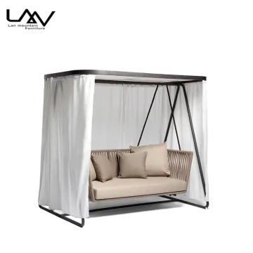 Modern Outdoor Hanging Chair - Metal Frame Wicker Balcony Swing Sofa