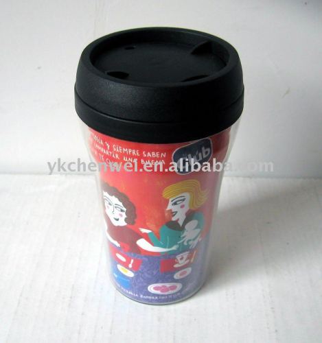 Smart Promotional plastic travel mug with paper inserted or not