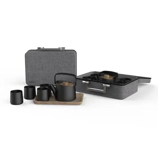 Perfect Ceramic Travel Tea Set with Wooden Lid - DHPO 800ml Luxury Suitcase Set
