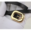 Gold Silver Large Buckle Genuine Leather Slim Belt