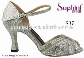 silver sparkle crystal ladies latin dance shoes produced by Suphini