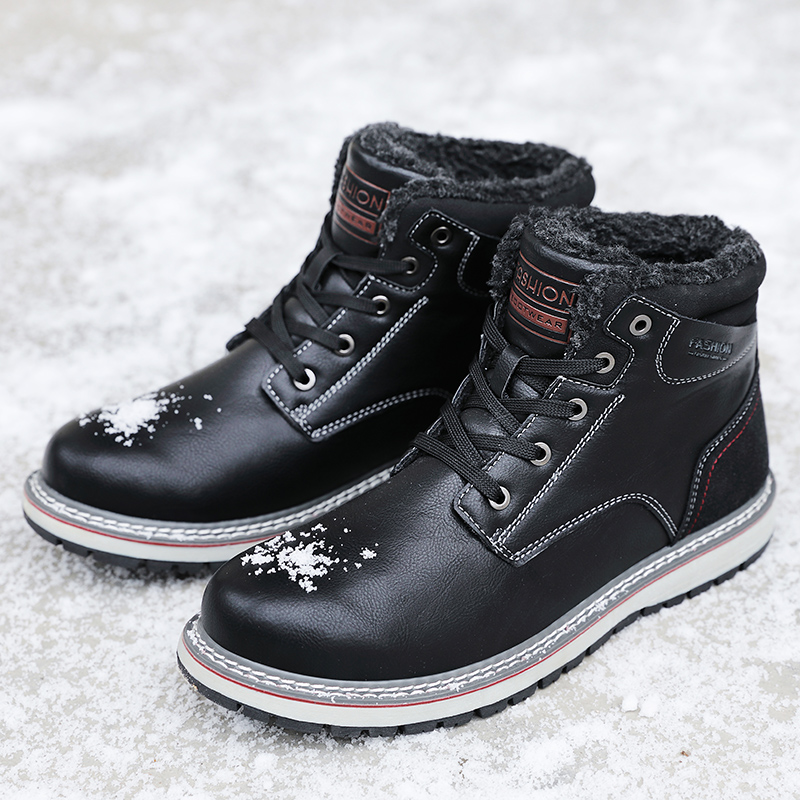 AQ64 Black Warm Winter Men Boots Genuine Leather Ankle Boots Men Winter Work Shoes Men Military Fur Snow Boots for Men Botas