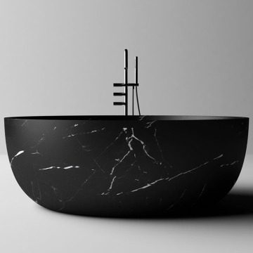 Modern Standalone Acrylic Resin Freestanding Bath Tub with Matt Glossy Pure Black Finish
