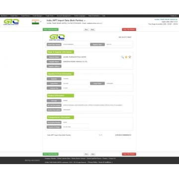 Muestra de datos de importación de Triphosgene India