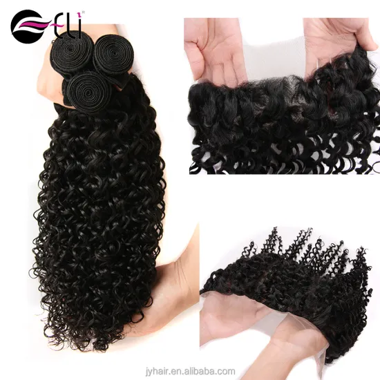 Hot Sale kinky curl hair 100% Virgin Human Peruvian Frontal Virgin Hair Bundles with Lace Closure