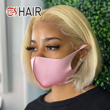 GS Peruvian Virgin Human Hair Blonde Bob Wig with Transparent Full Lace