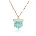 Turquoise Stone Pendant Long Gold Chain Necklace