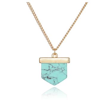 Turquoise Stone Pendant Long Gold Chain Necklace