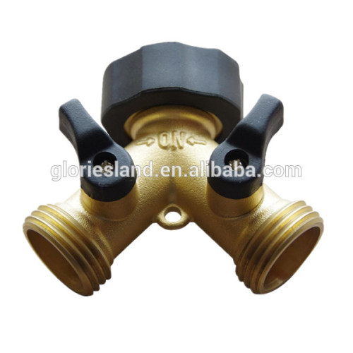 Top quality NPT 3/4" brass water fittings 2 way hose splitter Y shaped hose connector for garden irrigation