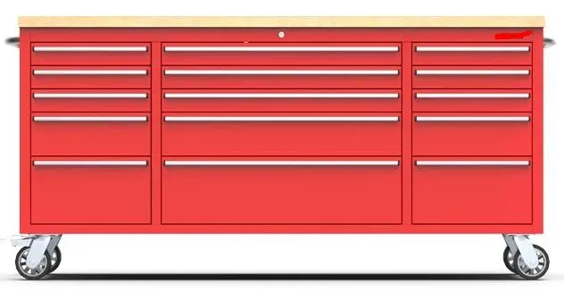 Red 15-Drawer Metal Workbench with Wheel