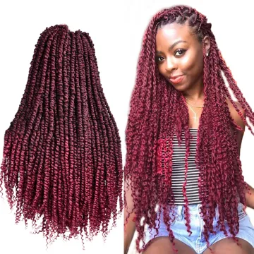 Wholesale Long 24Inch Ombre Red Pre-Looped Spring Bomb Twist Braid Passion Twist Crochet Braiding Bulk Synthetic Hair Extensions