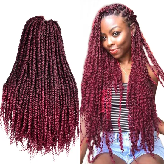 Wholesale Long 24Inch Ombre Red Pre-Looped Spring Bomb Twist Braid Passion Twist Crochet Braiding Bulk Synthetic Hair Extensions