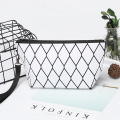 Women pouch luminous PU cosmetic bag geometric rhombic pattern makeup zipper bags