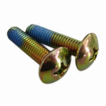 Truss head screws with yellow zinc, blue nylok
