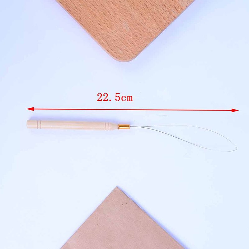 1PC Needle Threader Micro Rings Beads Loop Wooden Handle Hair Extension Hook Pulling Tool High Quality