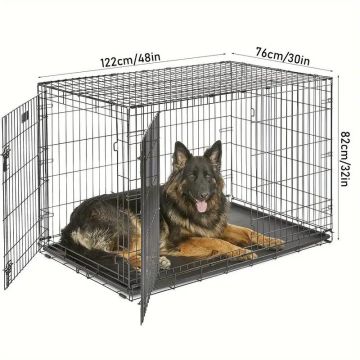 Black Metal 48 Inch Double Door Foldable Dog Crate