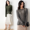 Long-sleeved retro hollow knitted sweater women's