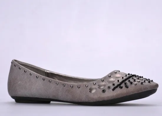Pointed Toe Autumn Studs Ladies Flat Pumps Shoes , Spring Canvas Lining
