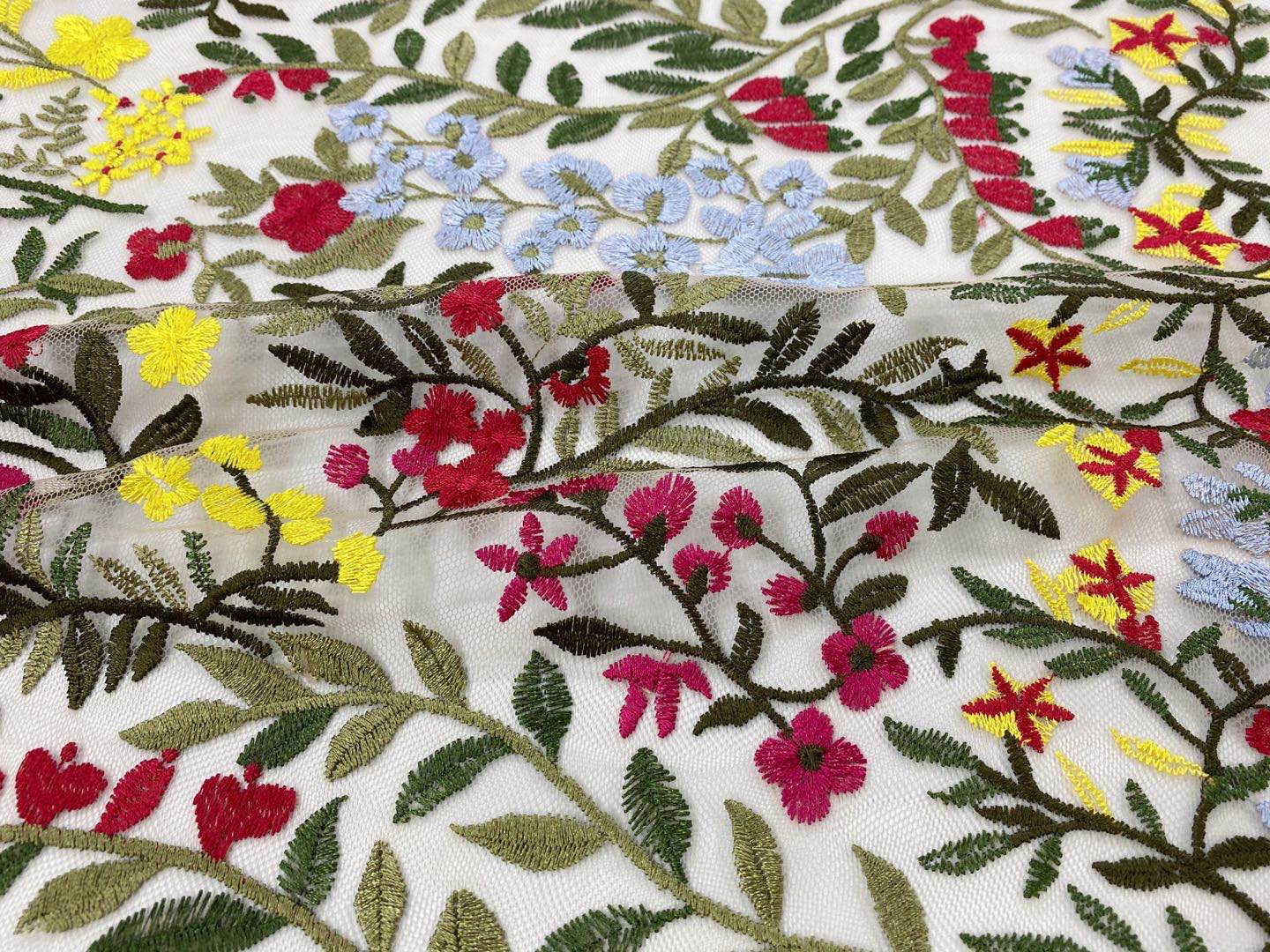 Allover Multicolor Flower Embroidery Fabric 