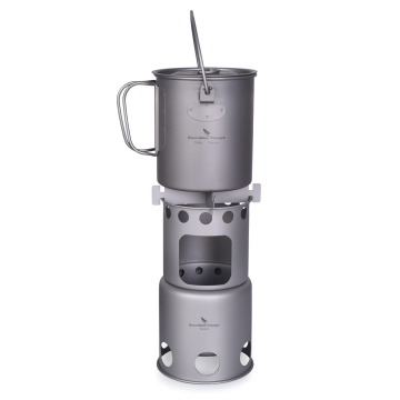 Voyage ilimitado Ultralight Titanium Camping Cookwear Dounders com fogão a lenha para mochila