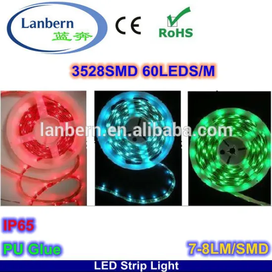 Hot sale 2014 Alibaba China PU Glue IP65 60led/m 4.8 Watt 3528SMD strip red light 24v CE&ROHS 2years warranty
