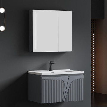 European Grey Solid Wood Bathroom Vanity Cabinet with Mirror