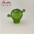 Green Cactus Shaped Glass Vase with Stripes