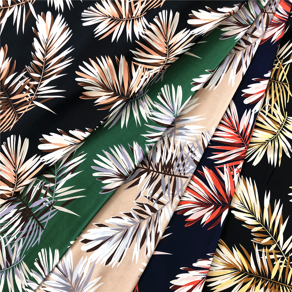 Rayon Printed With Colorful Leaves