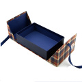 Two Doors Opening Plaid Box With Ribbon Closure