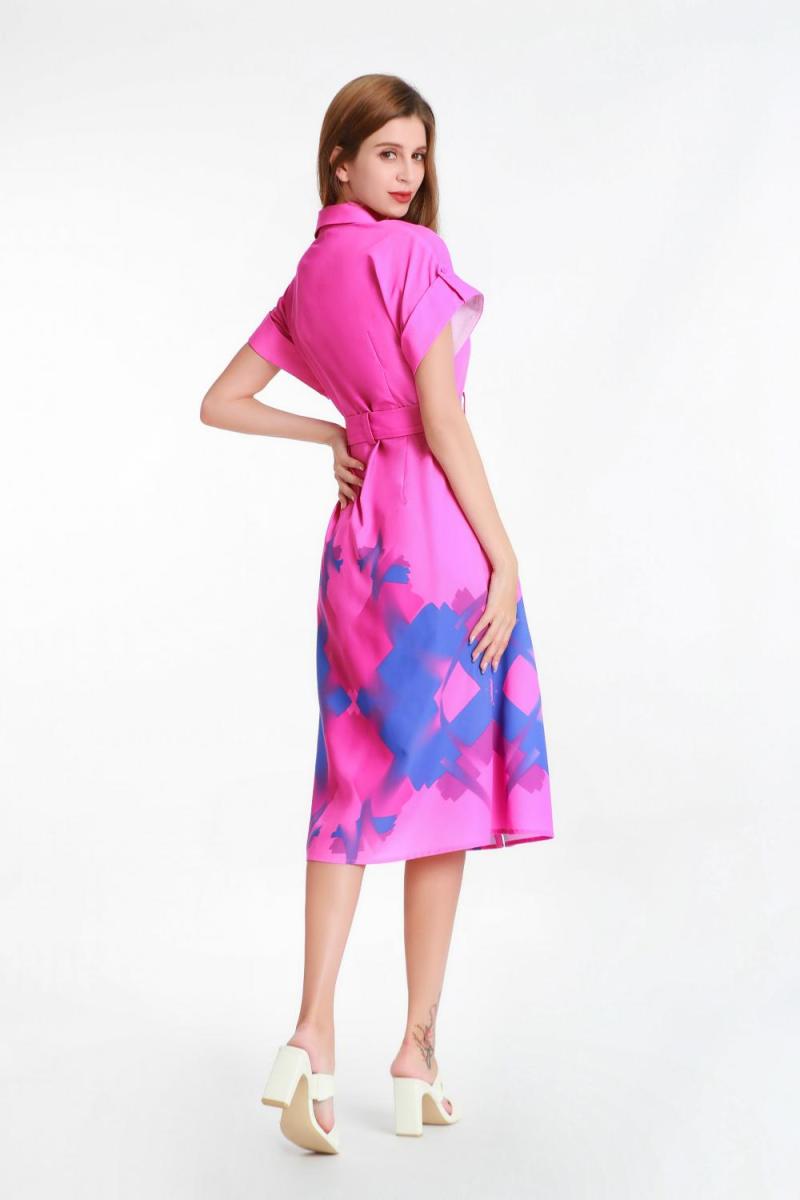 Suit Collar Dress with Digital Print