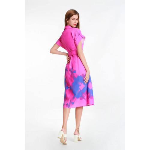 Suit Collar Dress with Digital Print