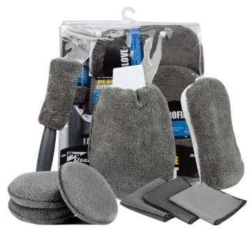 Large Detailing Tool Kit with Soft Cleaning Gel Wash Mitt Towels Tire Brush Window Scraper for Car Washing and Detailing