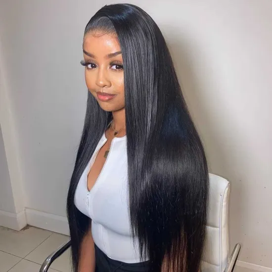 Human Hair Lace Wigs with Bangs 150 180 Density Straight 100% Virgin Remy Human Hair Lace Front Wig Brazilian Hair Swiss Lace