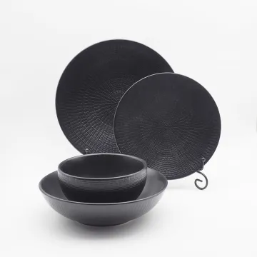 Wholesale cheap stoneware tableware color glazed matte fine tabletop embossed luxury dinner set ceramic dinnerware sets