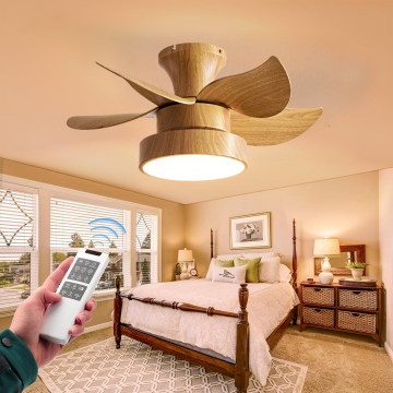 23 Inch Wood Grain LED Ceiling Fan with Light and Windmill Shaped Blades (Tricolor)