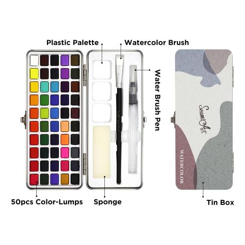 50 colori set di metallo per la vernice ad acquerello con pennello