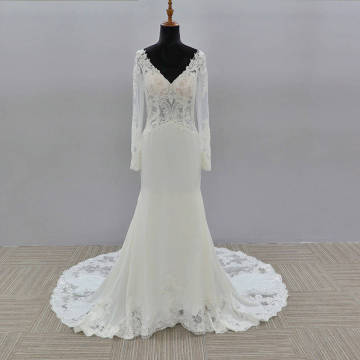 China Luxury Bling Christian Wedding Gown bridal dress white long sleeve