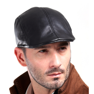 Harppihop fur New Design Men's 100% Genuine Leather Cap /Newsboy /Beret /Cabbie Hat/ Golf Hat sheepskin caps