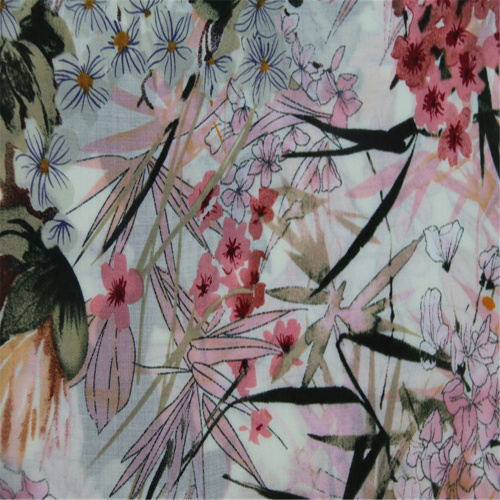 Large flower pattern printed rayon voile