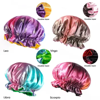 Custom XM Wholesale Double Layer Zodiac Sign Satin Hair Bonnets with Logo