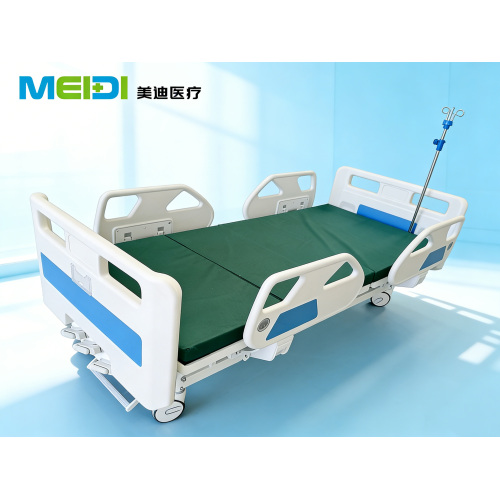 Punching Three-Crank Hospital Bed with Four Small Blue Side Rails & Central Control Brake