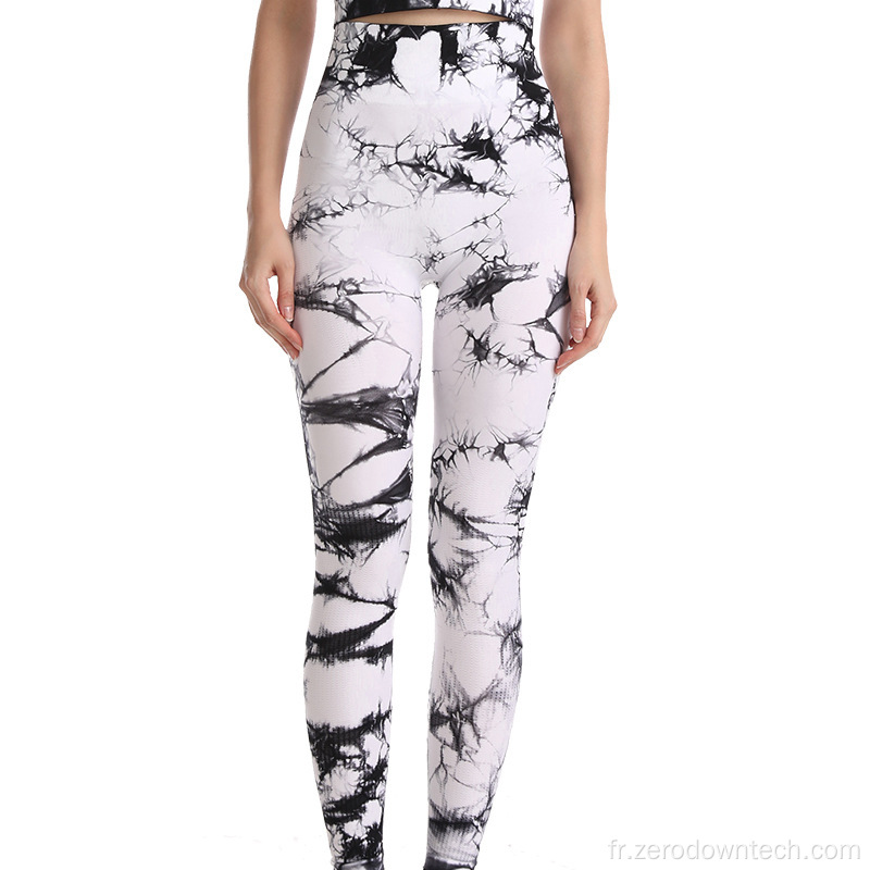 pantalon de yoga de fitness en plein air sans couture aux hanches serrées tie-dye