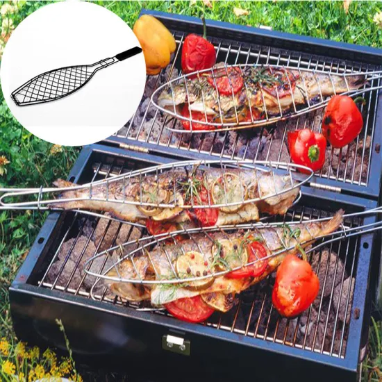 outdoor camping Barbecue Rack Stainless Steel BBQ Vegetable Fish Grill Basket with Handle